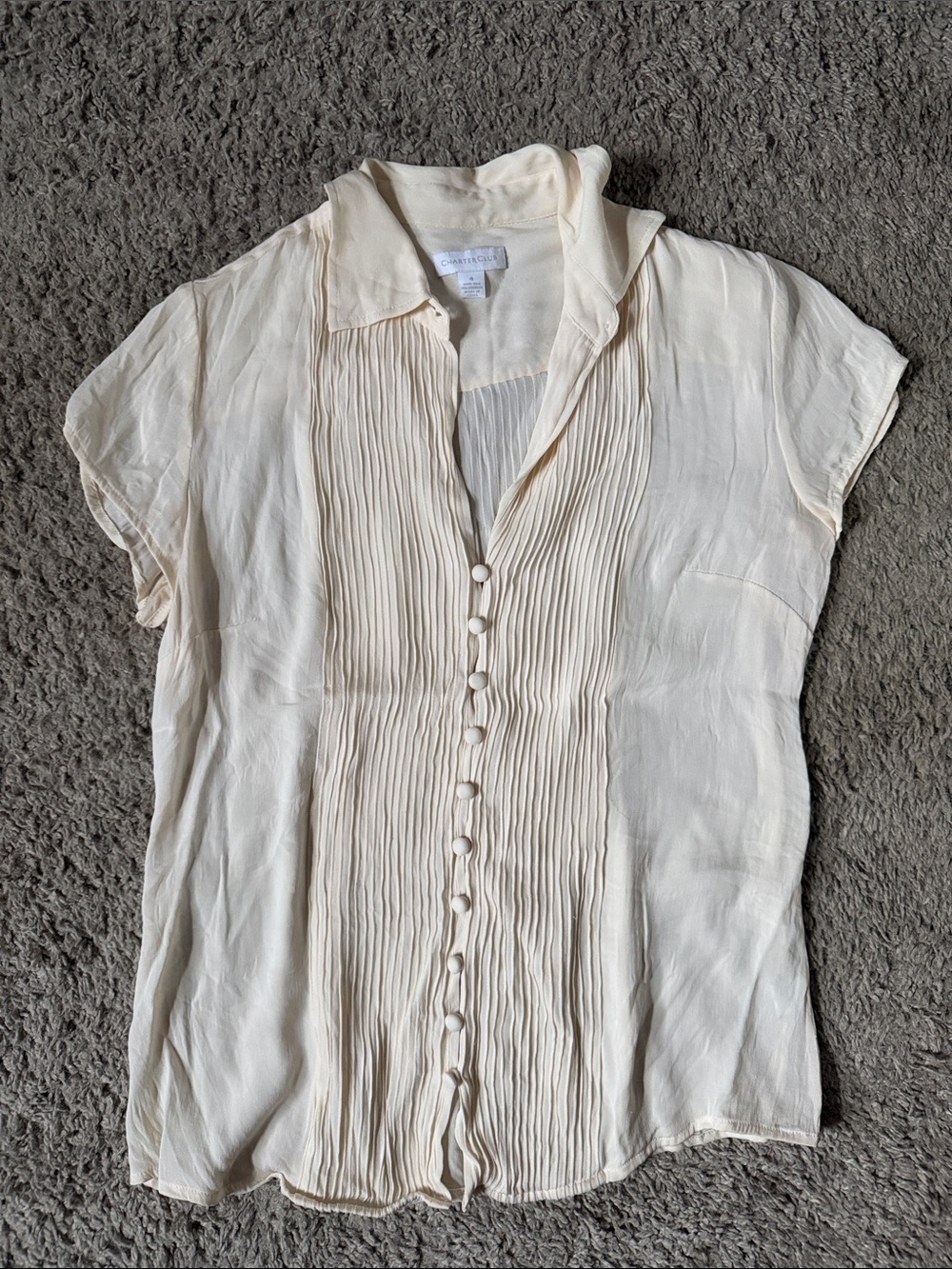 Charter Club Cream Pleated Button-Front Blouse